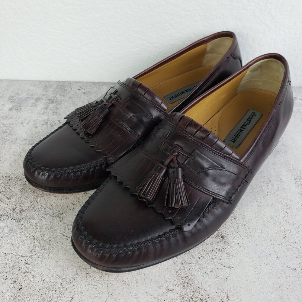 Johnston & Murphy Men's Tassel Dress Loafers Shoes size 10.5W Ox Blood Burgundy